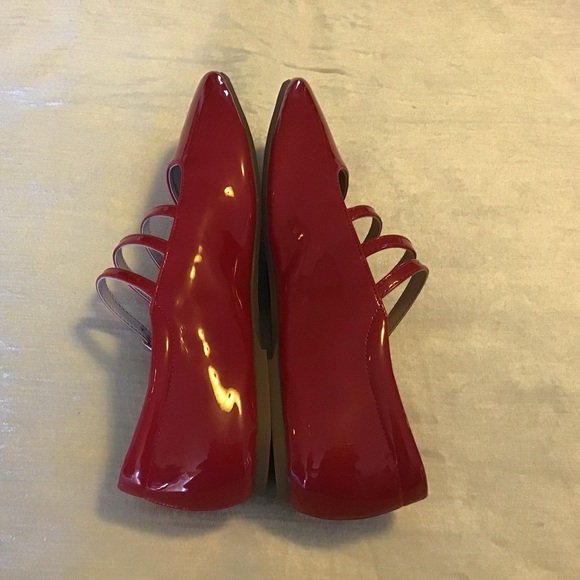 Red Patent Triple-Strap Mary Jane Flats - Women - Picture 4 of 8